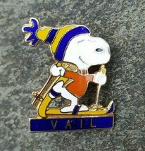 VAIL Peanuts Snoopy Blue Yellow Beanie Hat Souvenir Ski Lapel PIN Colorado - £10.19 GBP