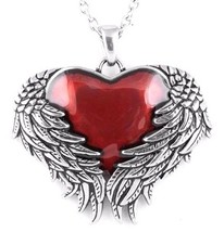 Controse Guarded Love Winged Red Heart Blackened Steel Pendant Necklace CN092 - £19.18 GBP