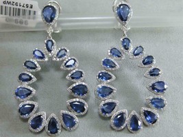 11.48Ct Simulated Diamond Blue Sapphire 925 Silver Gold Plated  Halo Earrings  - £120.77 GBP