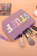 Phalaenopsis Sparkle Letter Pattern Tassel Zipper Makeup Bag - $7.51