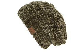 New Olive - Beanie Chenille Solid Ribbed Soft Stretch Cable Knit Skull Cap - £20.43 GBP