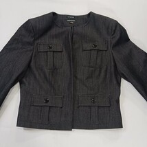 Ellen Tracy Stretch RN#54163 Womens Gray Open Front Blazer Jacket Pockets Size 8 image 12