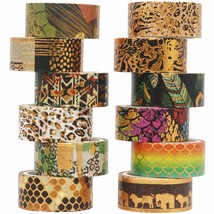 Wild Animals Washi Tape Set 12 Rolls Gold Foil Print Decorative Masking Tapes Fo - £16.07 GBP
