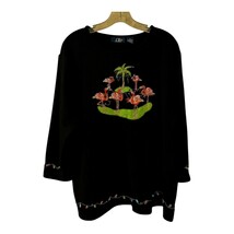 CB Plus C.B. Casual Women’s 1X Flamingo Island Holiday Embroidered Black... - $23.40