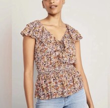 Old Navy Sz XL Ditsy Floral Smocked Waist Defined Ruffle Tank Top Pullover - $10.39