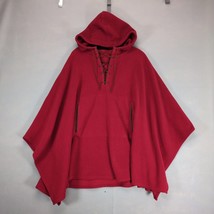 Vtg LRL Ralph Lauren Red Fleece Hooded Poncho Jacket Leather Lace-Up Wom... - $82.24