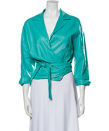 Badgley Mischka Blue Lambskin Leather Tie Waist Shirt Top  sz 14 US L - $123.09 CAD