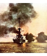 British Battleship In Action At Sea WW1 Color Print 1917 Dardanelles SmDwC4 - $48.19 CAD