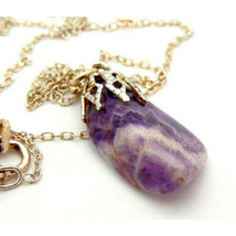 Rough Chevron Amethyst Pendant Necklace in Sterling Silver 925 16in - £19.84 GBP