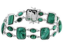 Green Malachite Rhodium Over Sterling Silver Bracelet 8.25" Long - £149.65 GBP