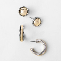 Plunder Earrings (New) Chloe Set - Set Of 2 Mixed Metal .5&quot; Hoops &amp; .75&quot; (PE758) - £14.50 GBP