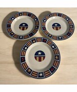 Set Of 3 TIENSHAN 7.5” Dessert Plates AMERICANA PATRIOTIC STARS STRIPES - $19.79