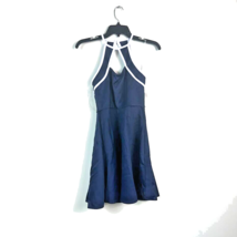 Crystal Doll Junior Womens 7 Navy Blue White Halter Mini Dress NWT CA22 - £23.12 GBP