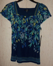 Nwt Womens Apt. 9 Dressy Lined Navy Blue W/ Floral Knit Top Size Pxs - £18.64 GBP