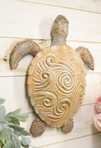 Marine Life Sand Colored Sea Turtle With Ocean Wave Swirls Shell Wall Decor - $32.95