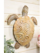 Marine Life Sand Colored Sea Turtle With Ocean Wave Swirls Shell Wall Decor - €28,83 EUR