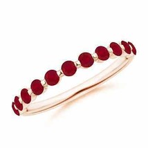ANGARA Floating Round Ruby Semi Eternity Wedding Band for Her in 14K Solid Gold - £430.93 GBP