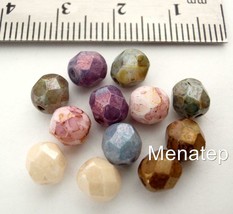 25 6 mm Czech Glass Fire Polished Beads: Luster Opaque Mix - £1.45 GBP
