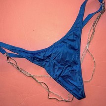 Victoria&#39;s Secret M,Xl Thong Blue Crystallized Strings Rhinestones Shine Strap - £22.30 GBP