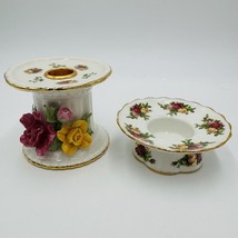 Royal Albert Old Country Roses Porcelain Candle Holders Set Christmas Decor - $58.50