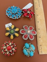 Lot 6 Multicolor Crystals Rhinestone Rose Flower Statement Brooches NEW  NY&amp; CO - £15.16 GBP