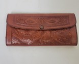 VTG Hand Tooled Detailed Leather Brown Long Bill Tri Fold Wallet Mexico ... - $16.82