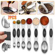 7Pcs Stainless Steel Magnetic Measuring Spoons Set Dual Sided w/ Leveler Tool - £16.83 GBP