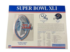SUPER BOWL XLI Colts vs Bears 2007  OFFICIAL SB  NFL PATCH Card Willabee... - £14.93 GBP