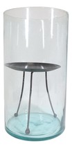 Modern Accent Thick Glass Hurricane Candle Holder With Tripod Metal Stand - £59.26 GBP