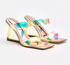 NEW Good American Womens 10.5 Cinder-F*cking Rella Iridescent Wedge Heel - £105.03 GBP