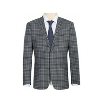 Mens Suit RENOIR English Plaid Window Pane Stretch Slim Fit Comfort 293-14 Gray image 2