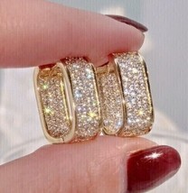 2Ct Round Real Moissanite Cluster Huggie Hoop Earrings 14k Yellow Gold Plated - $268.70