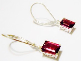 PINK RHODOLITE GARNET OCTAGON SOLITAIRE DANGLE EARRINGS, STERLING, 2.25(... - £23.62 GBP