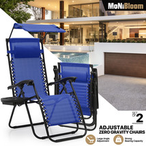 2X[Adjustable Sunshade]Foldable Zero Gravity Chair Canopy Beach Lounge Recliner - £129.47 GBP