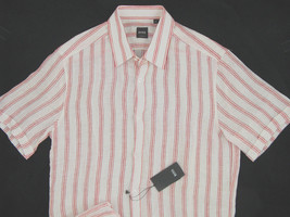 NEW! NWT! $165 Hugo Boss Black Label Slim Fit Pure Linen Short Sleeved Shirt! M - £80.36 GBP