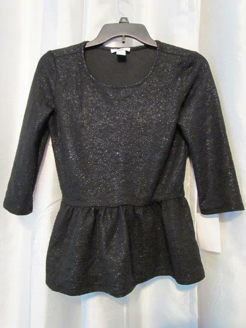 NWOT Bar III Three-Quarter-Sleeve Foil Peplum Black Shine S Org 59.50 - $5.69