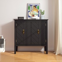 2 Door Wooden Cabinets, Black Wood Cabinet Vintage Style Sideboard - Black - £145.75 GBP