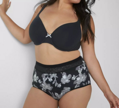 Lane Bryant CACIQUE Cotton High Waist Lace Trim Panty BLACK FLORAL Plus ... - $15.03