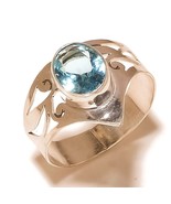 Swiss Blue Topaz Oval Gemstone 925 Silver Overlay Handmade Filigree Ring... - £7.97 GBP