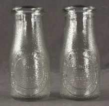 Vintage Glass Dairy Milk Bottle 2PC Lot Half Pint HERITAGE Pebble Texture 5.25&quot; - £8.86 GBP
