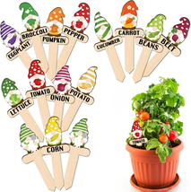 Gnome Wooden Plant Markers for Vegetable Flowers Garden Potted Plants Ta... - £16.92 GBP