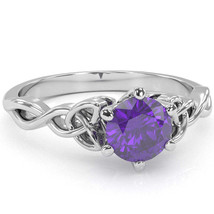Celtic Trinity Knot Amethyst Engagement Ring In 14k White Gold - £320.90 GBP