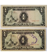 2 Japanese Invasion Money Philippine 1 Peso  JAPWANCAP Counterstamped - $7.95