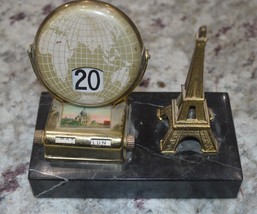 Vintage Perpetual Flip Desk Top Calendar Japan Eiffel Tower World Globe - £31.37 GBP