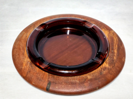 Vintage MISSION 8&quot; Cigar Ashtray With 11&quot; Bottom Wood Holder - Rich Honey Amber - £22.58 GBP