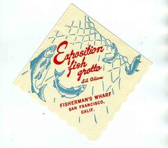 Sil Olivas Exposition Fish Grotto Cocktail Napkin Fisherman's Wharf San ... - $11.88