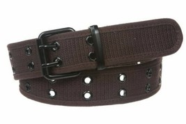 Premium Double Row Grommet Brown Belt 2 Hole Canvas Web Stud Biker Punk Emo - $9.46