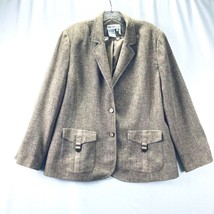 Lana Lee Womens Blazer Size16 Button Front Embellished Pockets Beige Tweed - $16.49