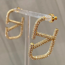 Letter V Logo Swarovski Hoop Vintage M Earrings Luxury Paris Designer Ami C Miu - £18.41 GBP