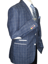 Men 100% Linen Sport Coat Plaid Design Jacket INSERCH Half Lined 576 Denim Blue - £50.11 GBP